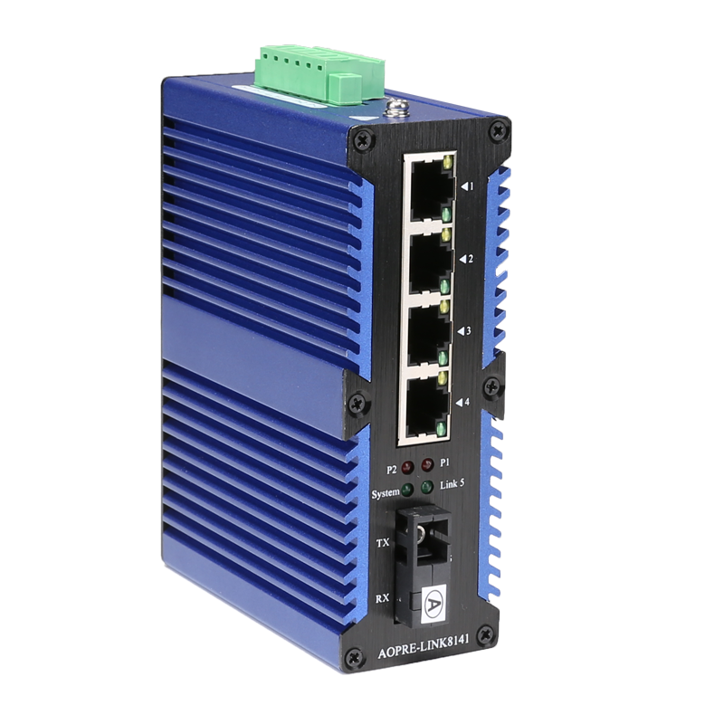 工業級百兆/千兆1光4電光纖收發器