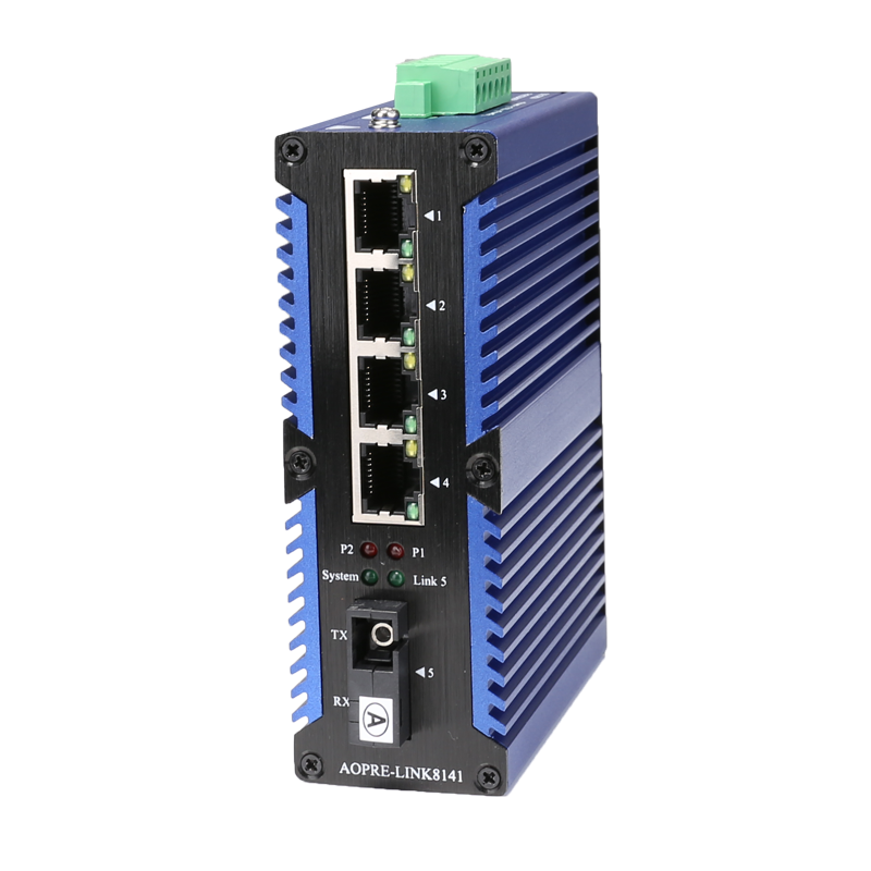 工業級百兆/千兆1光4電光纖收發器